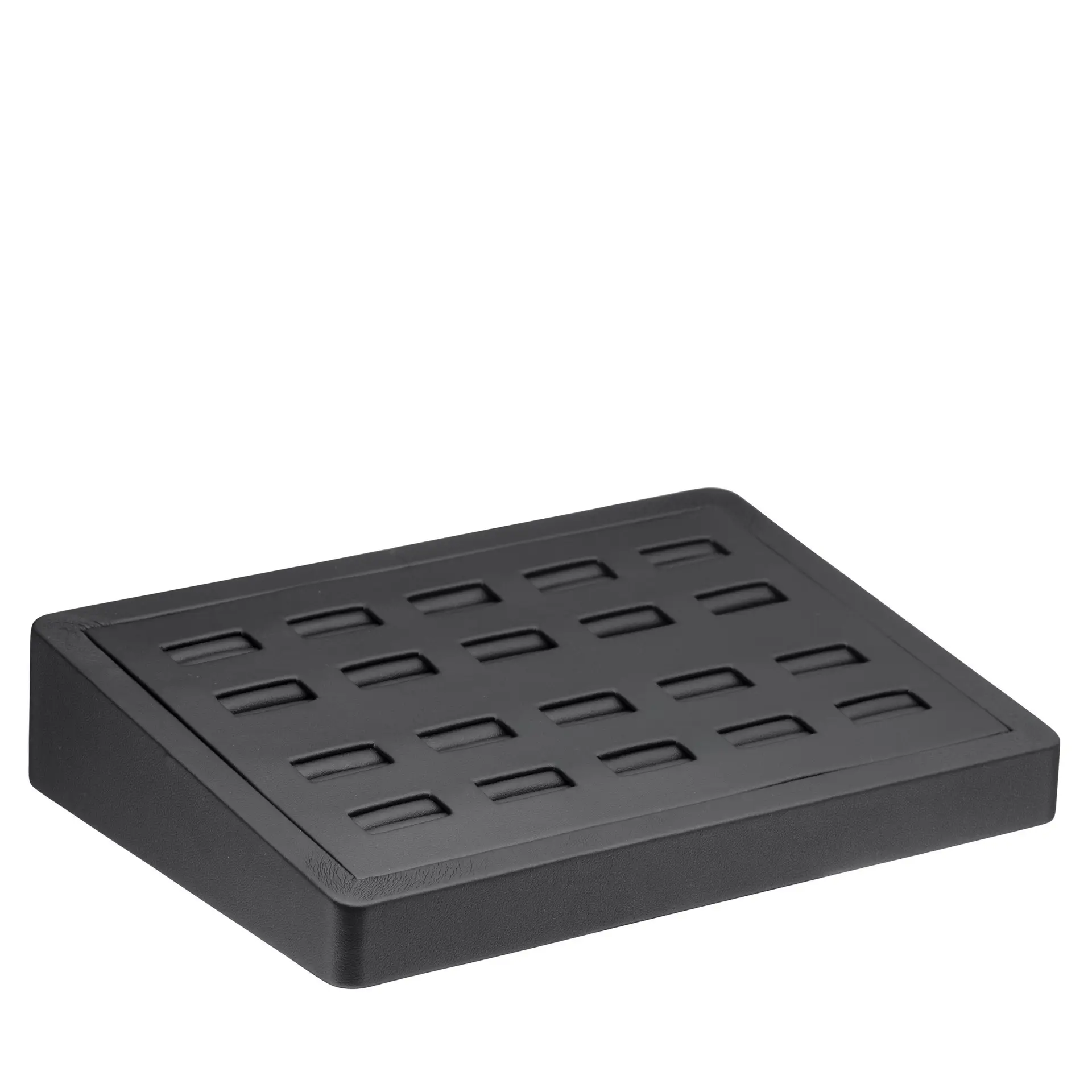 Custom leatherette 20-ring jewelry display tray with velvet interior for retail or gift packaging