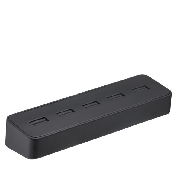 Premium 5-slot leatherette ring display tray in long rectangle shape for retail jewelry showcasing