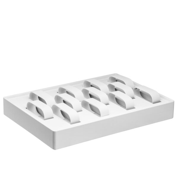 Leatherette stackable 12-watch display tray for jewelry retail organization and luxury brand packaging