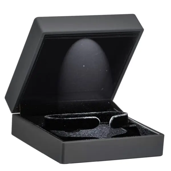 Black LED bracelet display box with custom logo branding and removable insert for premium jewelry retail packaging