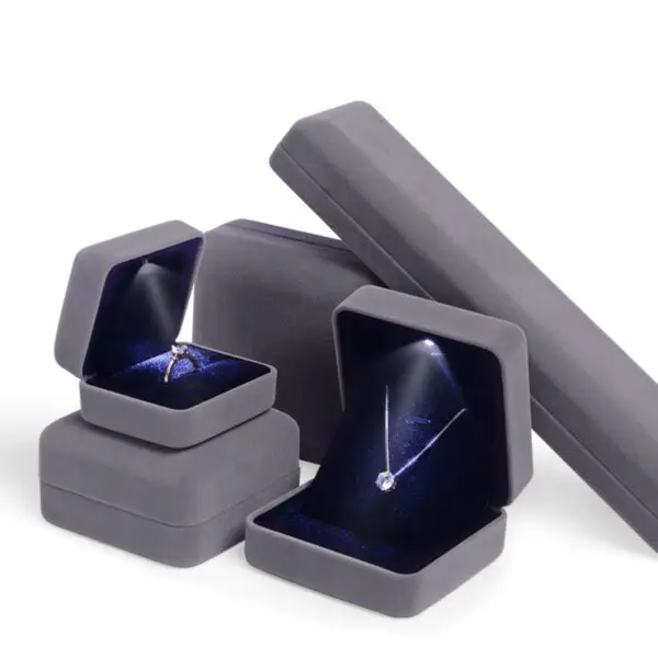 Custom LED Light Luxury Earring Box with Flocking Finish – OEM/Private Label Premium custom LED light earring box with luxury flocking finish and professional jewelry display compartments