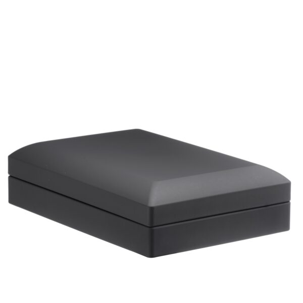 Premium black LED-lit necklace display box with custom logo branding and foam insert