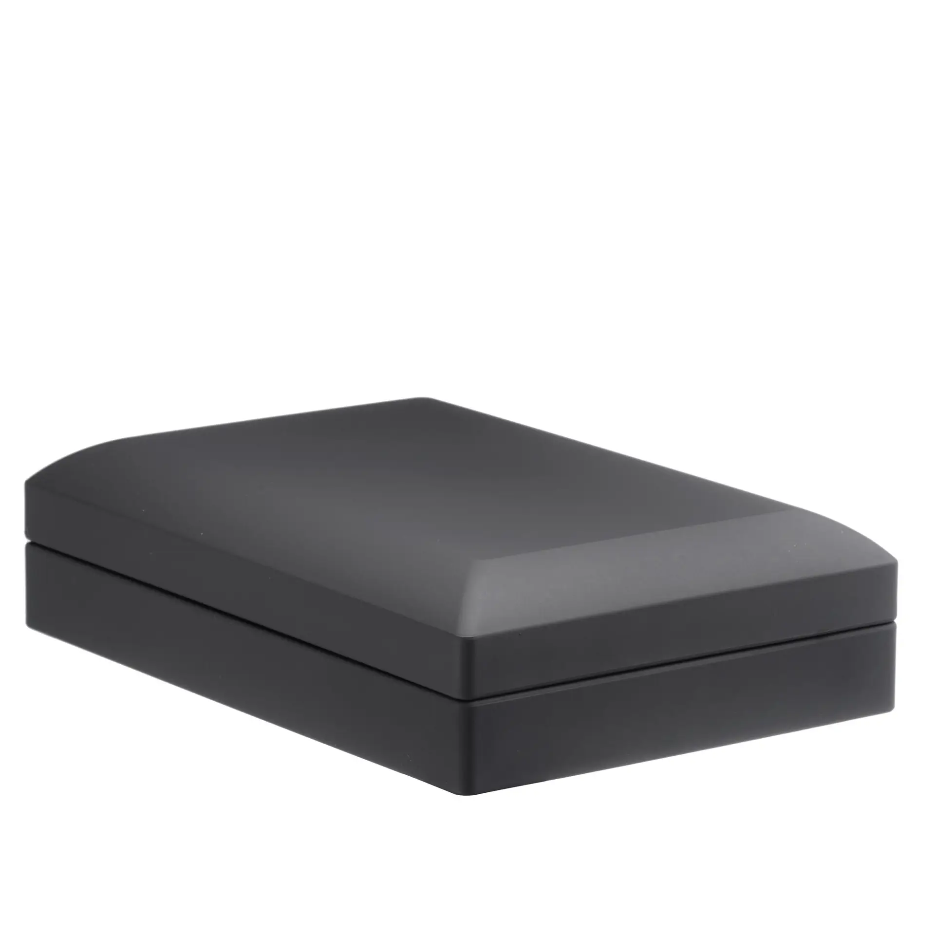 Premium black LED-lit necklace display box with custom logo branding and foam insert