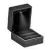 Black LED dual ring box with illuminated velvet interior, magnetic closure, and custom branding