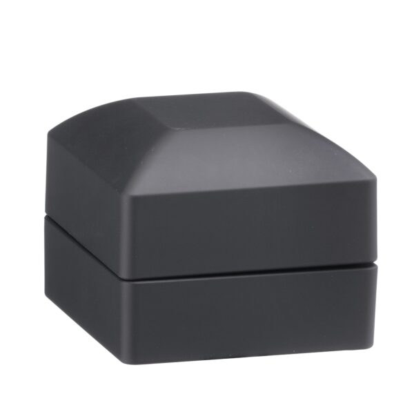 Black LED dual ring box with illuminated velvet interior, magnetic closure, and custom branding