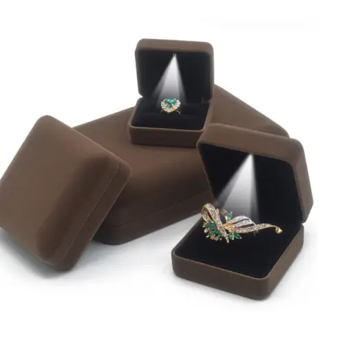 LED light-up ring box with velvet lining and custom jewelry branding