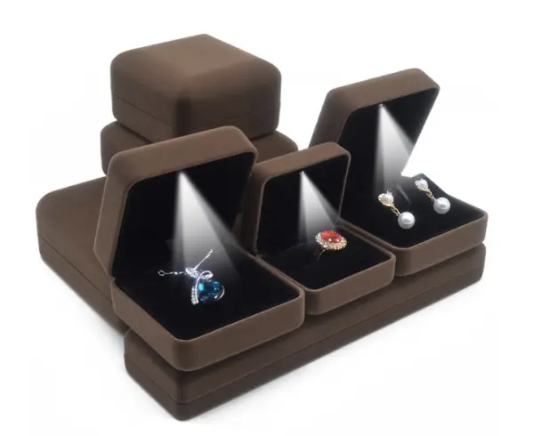 LED light-up ring box with velvet lining and custom jewelry branding