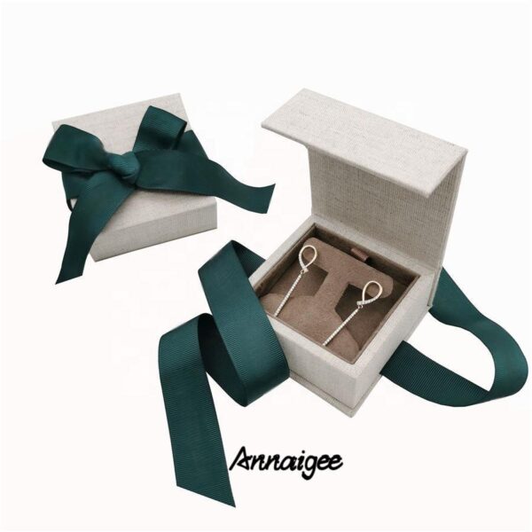 Premium linen jewelry gift box with magnetic closure, custom printed logo, eco-friendly material