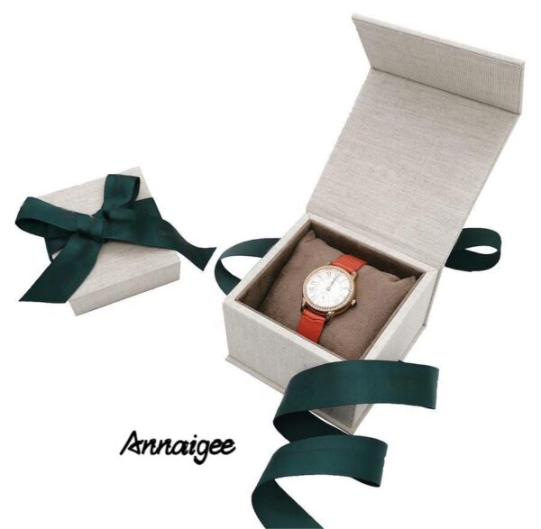 Premium linen jewelry gift box with magnetic closure, custom printed logo, eco-friendly material