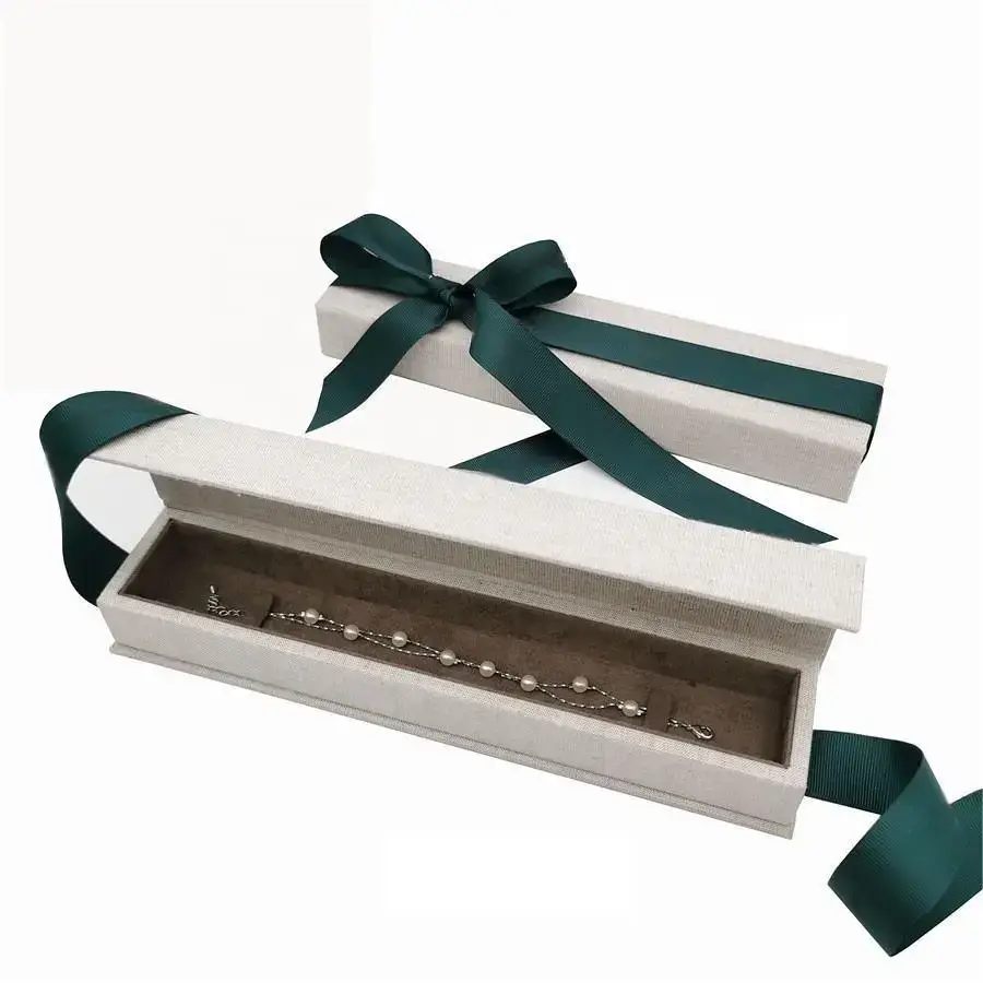 Premium linen jewelry gift box with magnetic closure, custom printed logo, eco-friendly material
