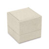 Custom linen weave ring box with hinged closure and removable insert tray for jewelry packaging