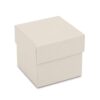 Custom linen weave ring box with hinged closure and removable insert tray for jewelry packaging