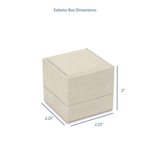Custom linen weave ring box with hinged closure and removable insert tray for jewelry packaging