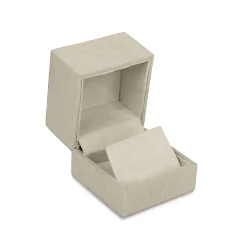 Linen weave earring box with custom logo branding, foam insert, and fabric exterior for jewelry packaging