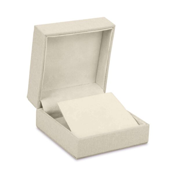 Large linen weave pendant box with custom logo embossing and premium interior – luxury jewelry packaging