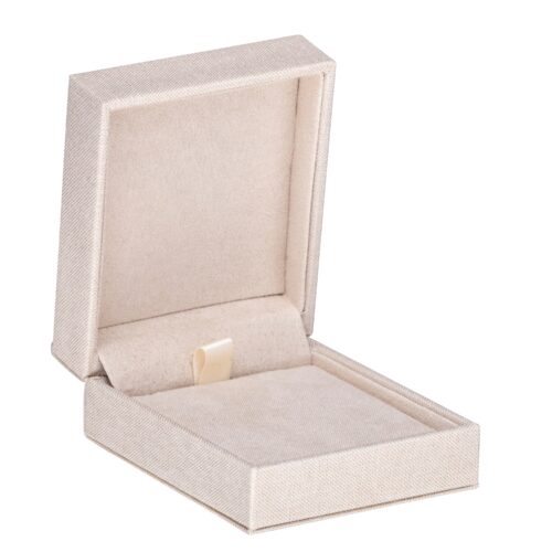Linen weave fabric t-bar pendant presentation box with woven texture detail