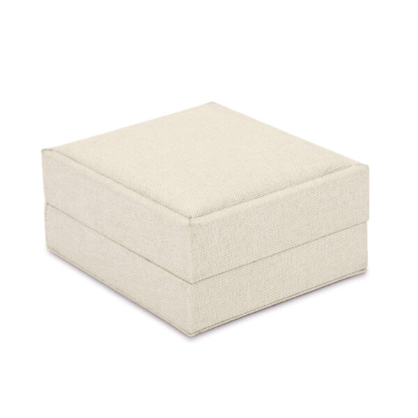 Linen weave fabric t-bar pendant presentation box with woven texture detail