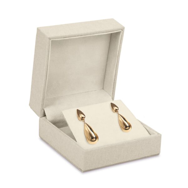 Large linen weave pendant box with custom logo embossing and premium interior – luxury jewelry packaging