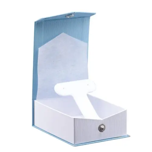 Premium ribbed kraft paper snap-closure earring box with custom branding and eco-friendly options for jewelry retailers