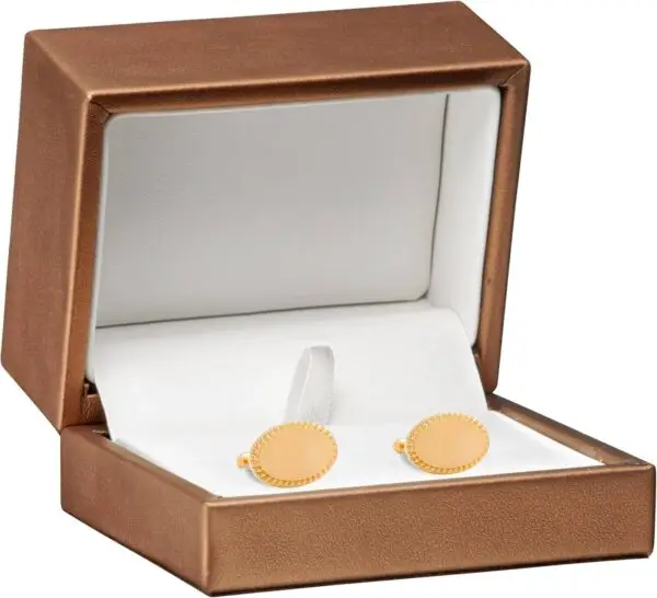 Luxury leather cufflink display box with custom foam insert and embossed branding