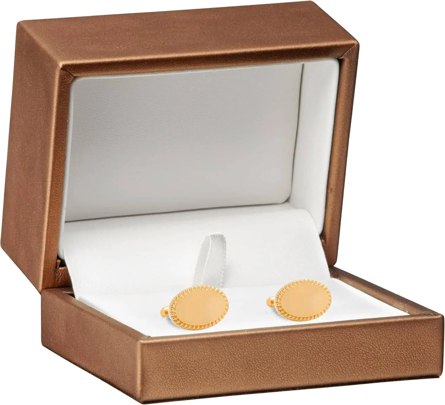 Luxury leather cufflink display box with custom foam insert and embossed branding