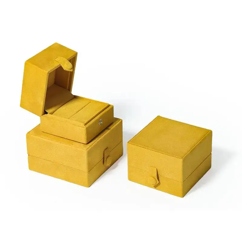 Light luxury warm yellow sheepskin velvet jewelry box with custom foam insert and magnetic closure