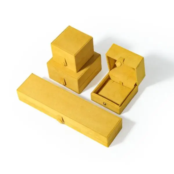 Light luxury warm yellow sheepskin velvet jewelry box with custom foam insert and magnetic closure