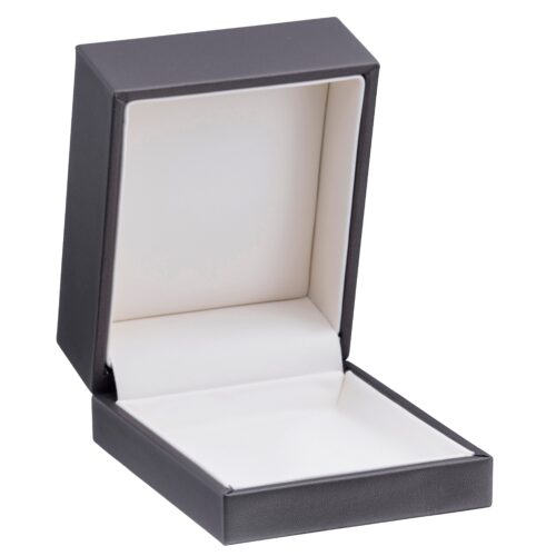 Custom luxury leather flat pad jewelry box with embossed logo and padded interior display