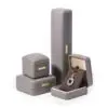 Custom luxury gray leather jewelry boxes with velvet insert and embossed logo, OEM wholesale packaging by On The Way