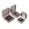 Custom luxury gray leather jewelry boxes with velvet insert and embossed logo, OEM wholesale packaging by On The Way