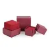 Custom luxury red rigid jewelry boxes with gold foil logo stamping, OEM wholesale packaging by On The Way