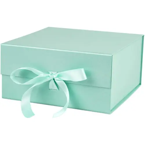 Custom magnetic closure rigid gift box with satin ribbon lift in matte black and gold foil stamped logo for jewelry brand packaging