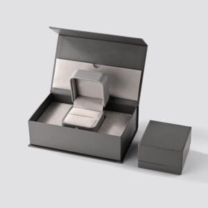 Premium gray magnetic jewelry gift box set with integrated ring and earring display compartments