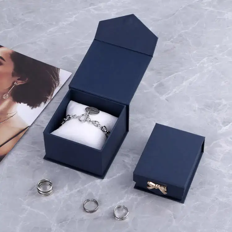 Custom magnetic closure jewelry box in premium paper with velvet insert and branded printed lid