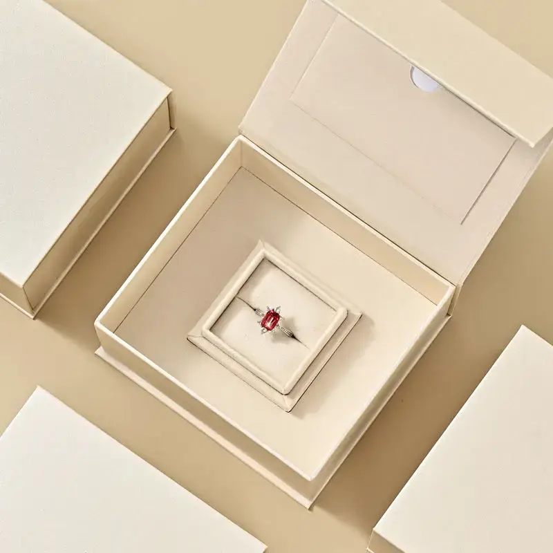 Custom polychrome magnetic rigid jewelry gift box with concealed closure and velvet lining for branded presentation