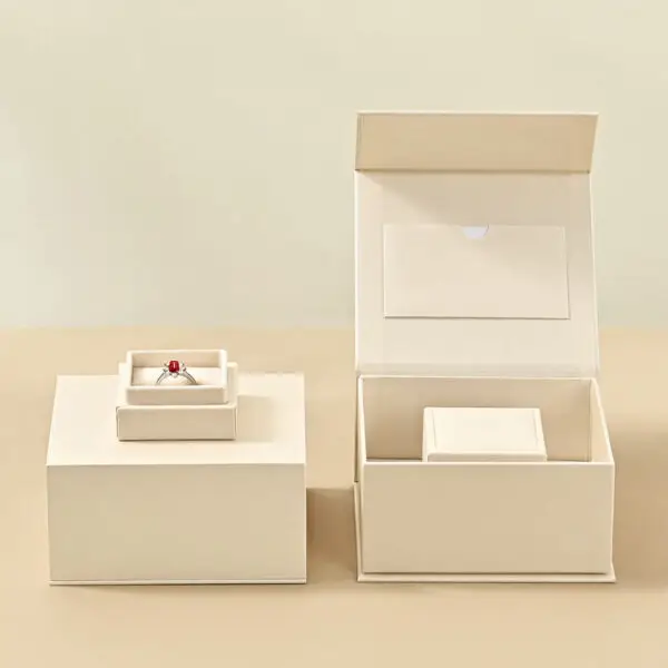 Custom polychrome magnetic jewelry gift box with branded logo and interior foam insert, factory-direct OEM packaging