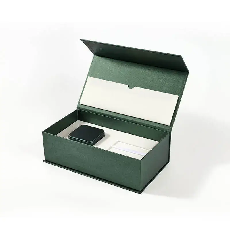 Luxury magnetic rectangle jewelry gift box with custom ring insert and foil logo branding