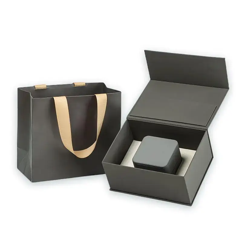 Luxury magnetic ring gift box with interior foam insert and secure closure for jewelry packaging