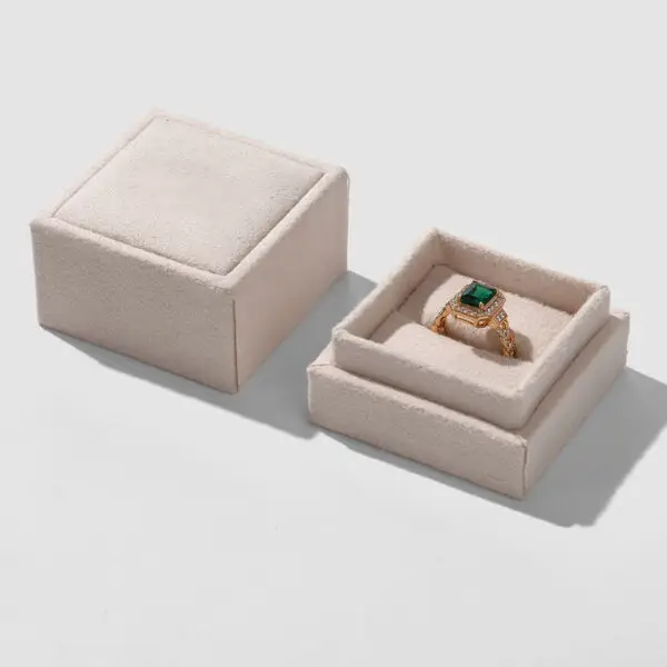 Light Khaki Magnetic Ring Boxes with Nested Gift Box – OEM Jewelry Packaging Light khaki custom magnetic ring box with nested gift box for jewelry retailers and brands