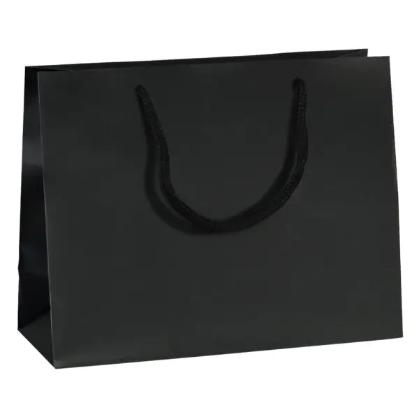 Custom matte euro tote bag in landscape format with branded jewelry packaging, reinforced handles, and professional finish