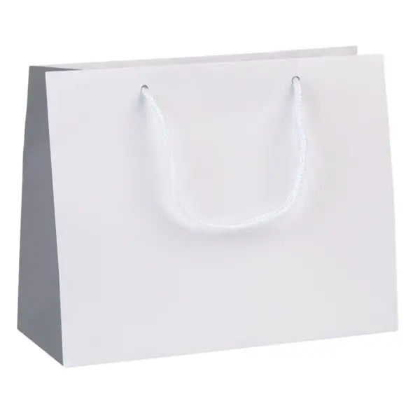 Custom matte euro tote bag in landscape format with branded jewelry packaging, reinforced handles, and professional finish