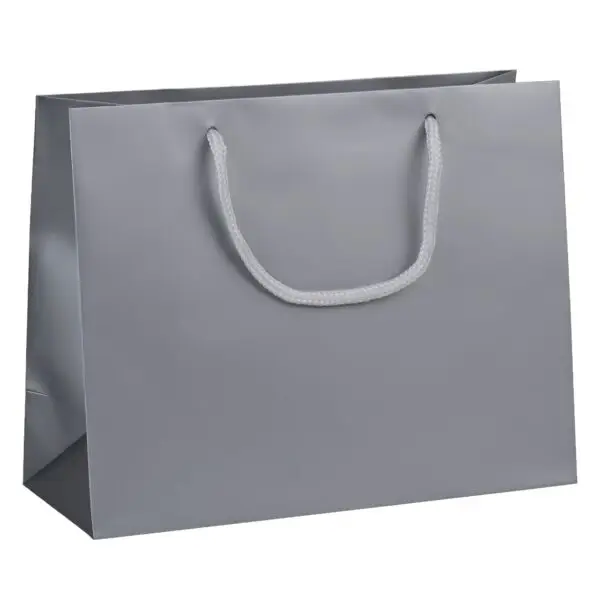Custom matte euro tote bag in landscape format with branded jewelry packaging, reinforced handles, and professional finish