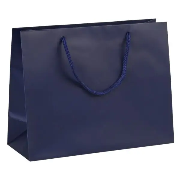 Custom matte euro tote bag in landscape format with branded jewelry packaging, reinforced handles, and professional finish