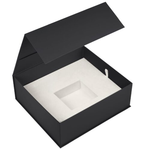 Premium medium rigid presentation box with custom branding and foam insert, jewelry packaging for retail