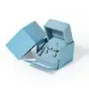 Premium blue microfiber earring and ring box with custom logo branding and felt insert compartments