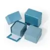 Premium blue microfiber earring and ring box with custom logo branding and felt insert compartments