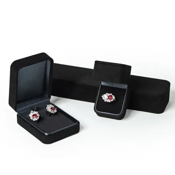 Black microfiber custom earring boxes for wholesale jewelry packaging