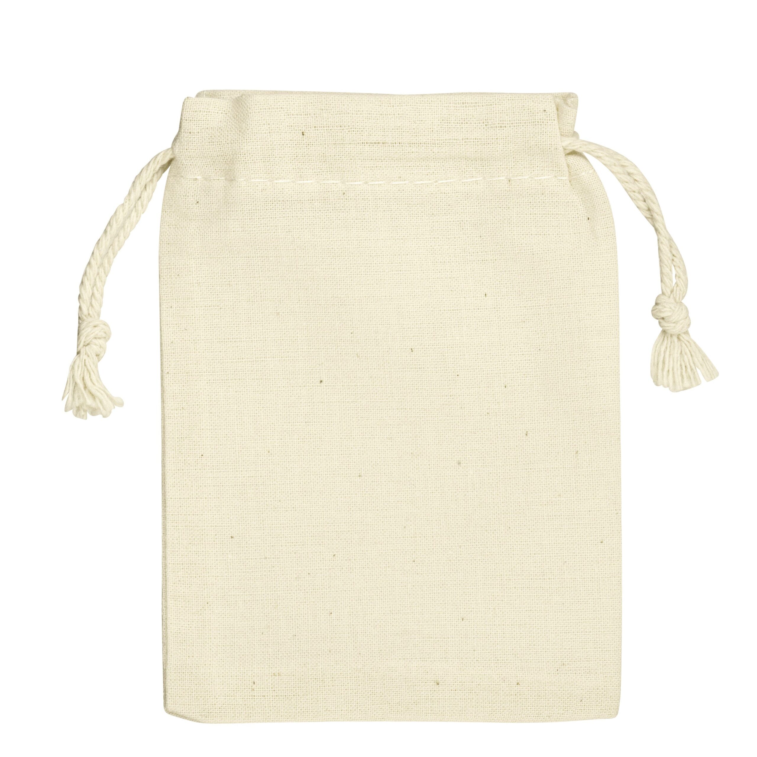 Medium muslin cotton jewelry pouch with soft drawstring closure, ideal for custom branding and bulk jewelry packaging