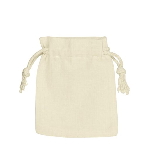 Small custom muslin cotton jewelry pouch with drawstring closure and logo branding