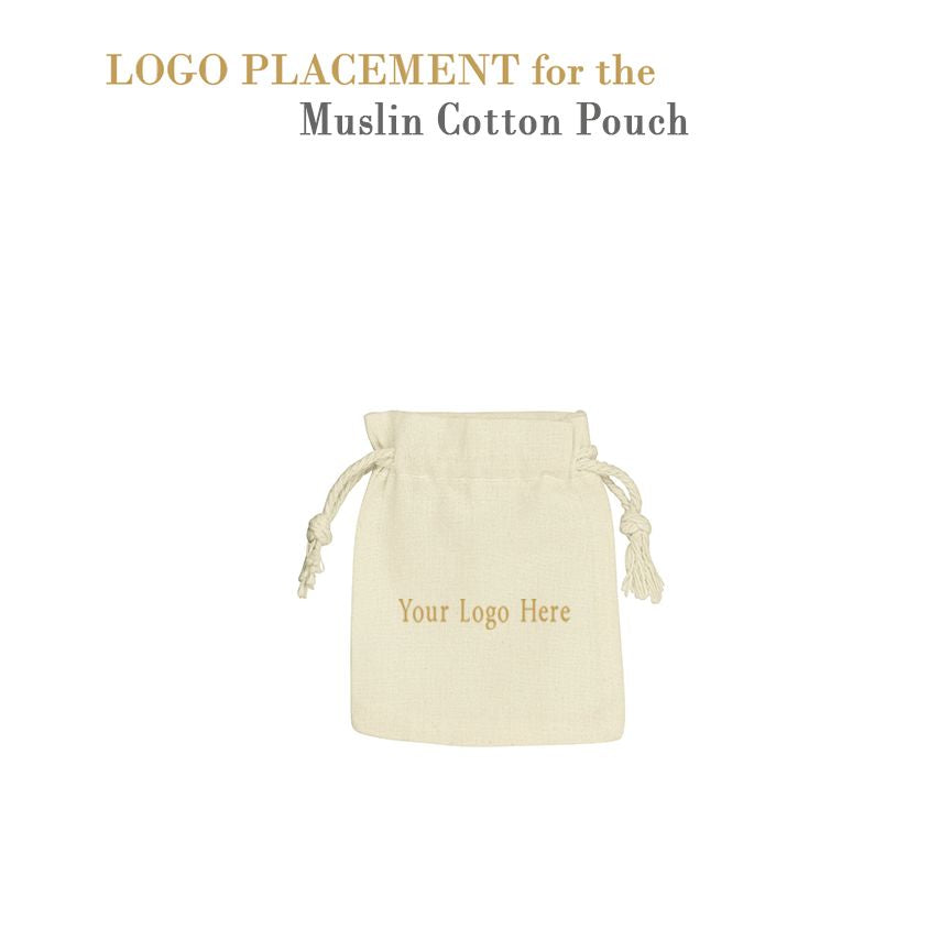 Medium muslin cotton jewelry pouch with soft drawstring closure, ideal for custom branding and bulk jewelry packaging